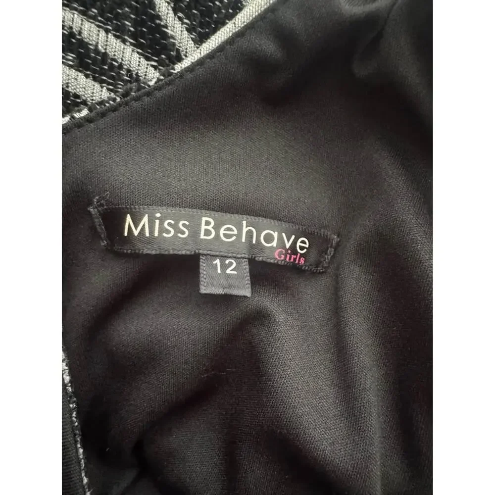 Miss Behave Girls Size 12 Black Crossover Neck Fit & Flare Party Dress